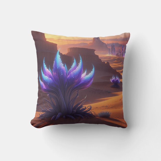 Mystical Desert with Futurist City Throw Pillow (Front)