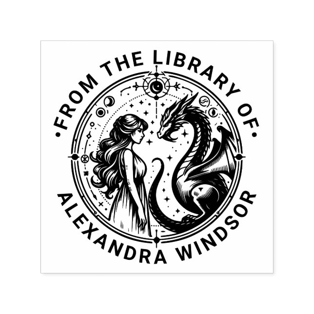 Mystical Dragon and Princess Library Book Name Self-inking Stamp (Design)