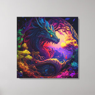 Mystical Dragon Enchanted Forest Fantasy Art Canvas Print