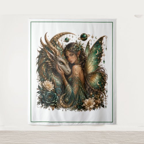 Mystical Dragon Fairy Art Tapestry