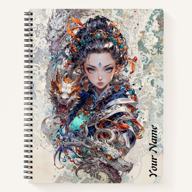 Mystical Dragon Goddess Art – Intricate Fantasy Notebook (Front)