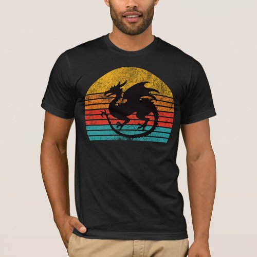 Mystical Dragon on Retro Background T_Shirt