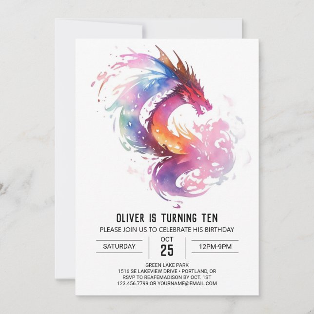 Mystical Dragon Printable Birthday Invitation (Front)