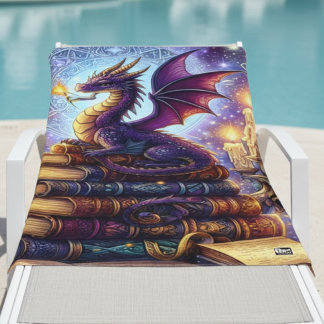 Mystical Dragon Wizard Books Beach Towel