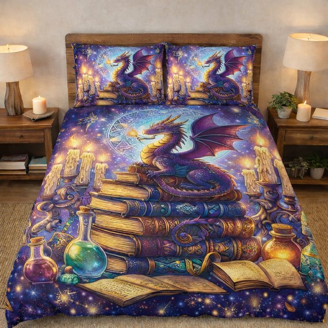Mystical Dragon Wizard Books Duvet Cover (Creator Uploaded)