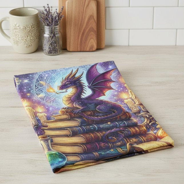 Mystical Dragon Wizard Books Kitchen Towel (Creator Uploaded)