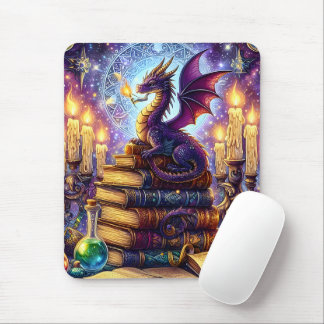 Mystical Dragon Wizard Books Mouse Pad