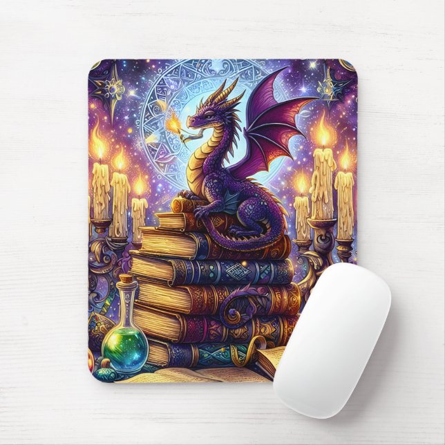 Mystical Dragon Wizard Books Mouse Pad (With Mouse)