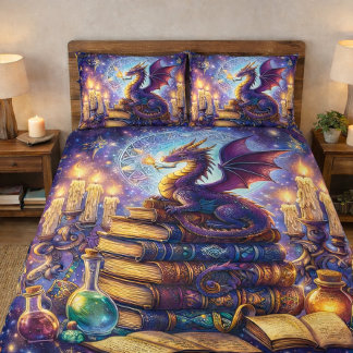 Mystical Dragon Wizard Books Pillow Case
