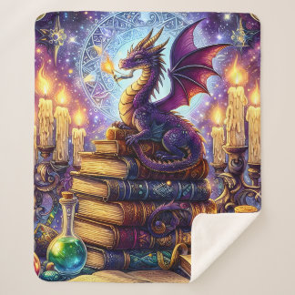 Mystical Dragon Wizard Books Sherpa Blanket
