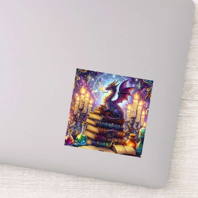 Mystical Dragon Wizard Books Sticker (Detail)