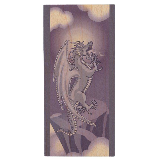 Mystical Dragon Wood USB Flash Drive (Front Vertical)