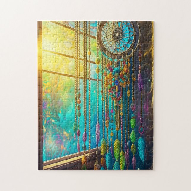 Mystical Dreamcatcher in Window Purple Green Jigsaw Puzzle (Vertical)