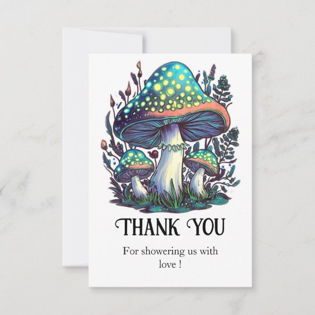 Mystical Dreamy Mushroom Baby Shower Thank You Card (Front)