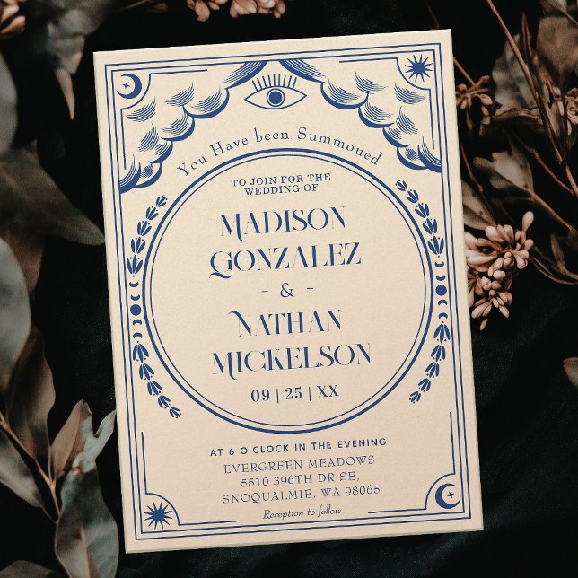 Mystical Elegant Blue Tarot Gothic Wedding Invitation (Creator Uploaded)