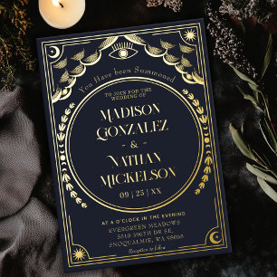 Mystical Elegant Gold Navy Tarot Gothic Wedding Foil Invitation