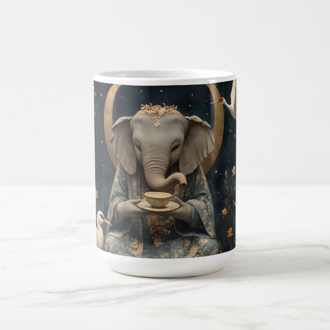 Mystical Elephant Tea Party Under Crescent Moon Coffee Mug (Center)