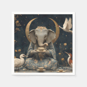 Mystical Elephant Tea Party Under Crescent Moon Napkins
