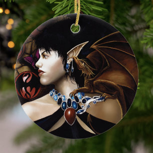 Mystical Elf Dragon Companion Butterfly Fantasy Ceramic Ornament
