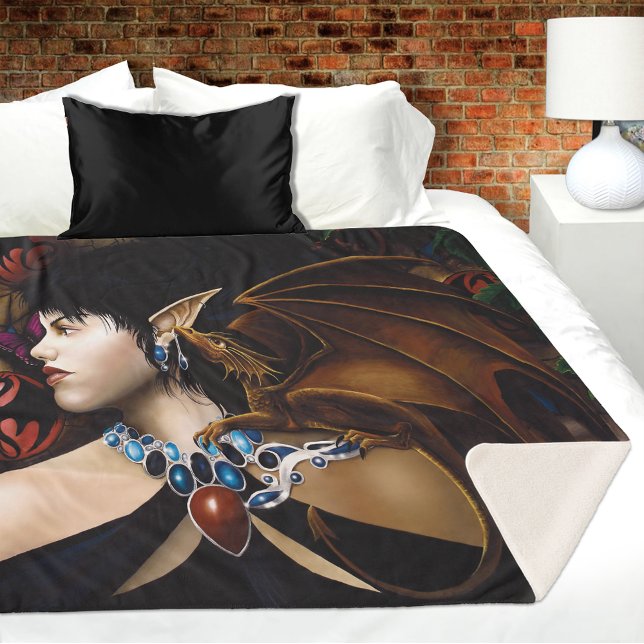 Mystical Elf Dragon Companion Butterfly Fantasy Sherpa Blanket (Creator Uploaded)
