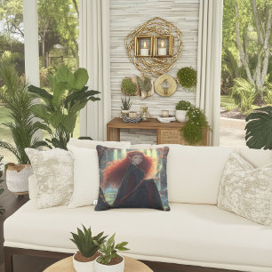 Mystical Elf in an Fantasy Forest Throw Pillow
