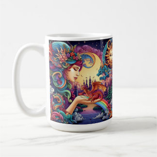 Mystical Elven & Baby Dragon Fantasy World Coffee Mug