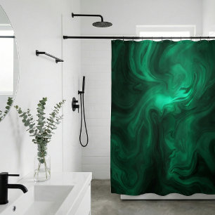 Mystical Emerald Green Swirl Abstract Shower Curtain