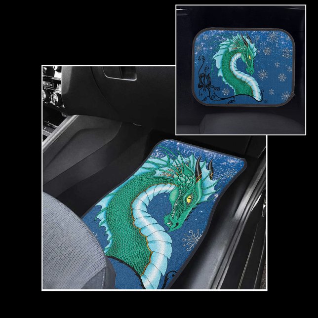 Mystical Emerald Ice Dragon Snowflakes Fantasy Car Floor Mat (Creator Uploaded)