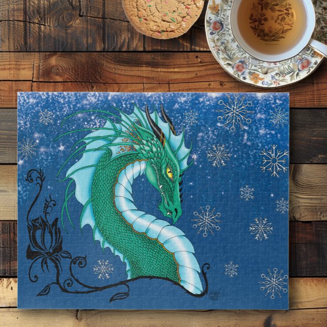 Mystical Emerald Ice Dragon Snowflakes Fantasy Jigsaw Puzzle (Creator Uploaded)