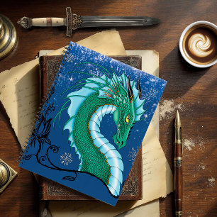 Mystical Emerald Ice Dragon Snowflakes Fantasy Notebook