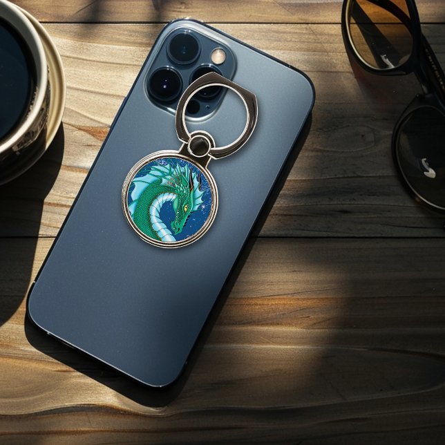 Mystical Emerald Ice Dragon Snowflakes Fantasy Phone Ring Stand (Creator Uploaded)