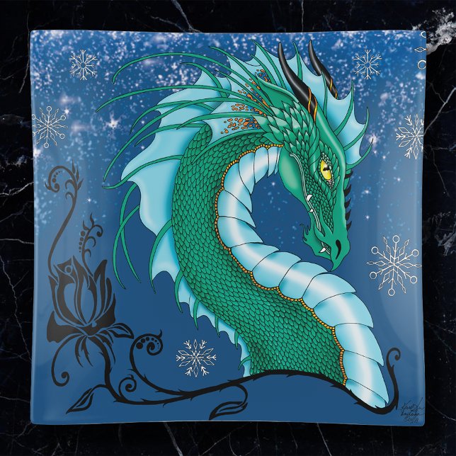 Mystical Emerald Ice Dragon Snowflakes Fantasy Trinket Tray (Creator Uploaded)