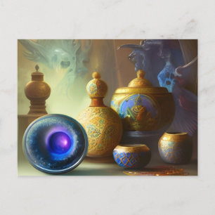 Mystical Enamel Bottles & Bowls Digital Art Postcard