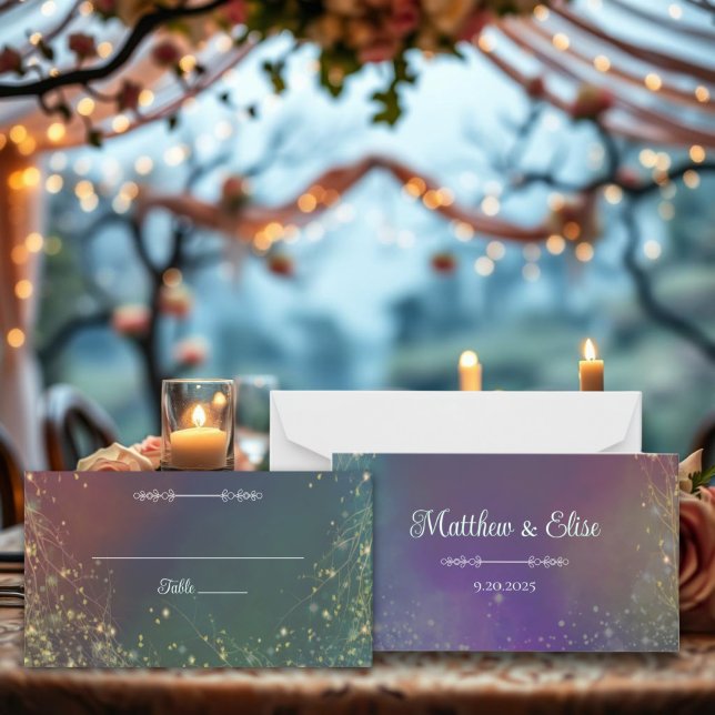 Mystical Enchanted Forest Fairy Lights Wedding Place Card (Creator Uploaded)