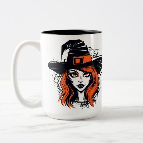 Mystical Enchantment _ Witch with Hat Halloween Ar Two_Tone Coffee Mug