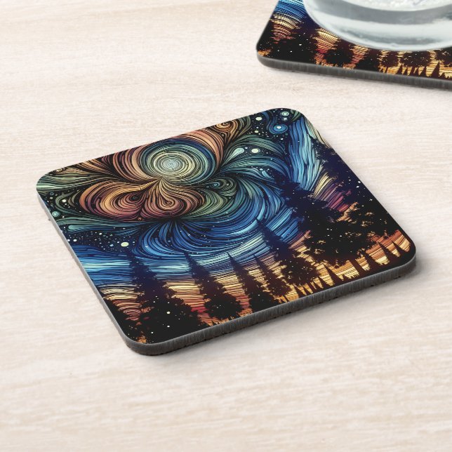 Mystical Ethereal Art with Trees and Night Sky  Beverage Coaster (Left Side)
