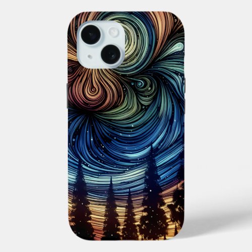 Mystical Ethereal Art with Trees and Night Sky iPhone 15 Case