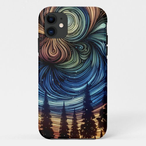Mystical Ethereal Art with Trees and Night Sky iPhone 11 Case