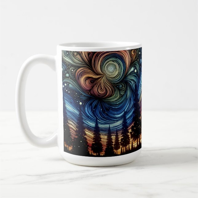 Mystical Ethereal Art with Trees and Night Sky  Coffee Mug (Left)