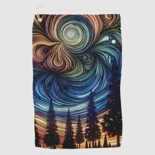 Mystical Ethereal Art with Trees and Night Sky Golf Towel