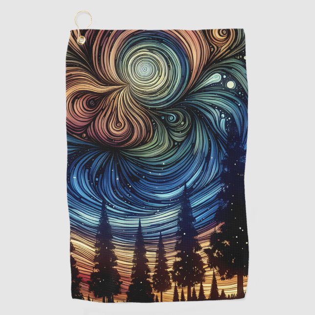 Mystical Ethereal Art with Trees and Night Sky Golf Towel (Front)