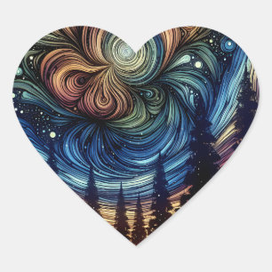 Mystical Ethereal Art with Trees and Night Sky Heart Sticker