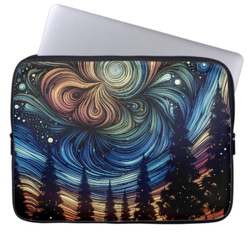 Mystical Ethereal Art with Trees and Night Sky Laptop Sleeve