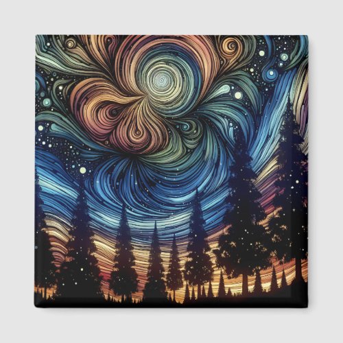 Mystical Ethereal Art with Trees and Night Sky  Magnet