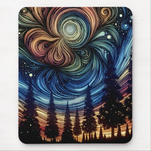 Mystical Ethereal Art with Trees and Night Sky  Mouse Pad