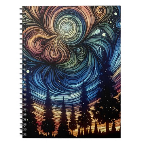 Mystical Ethereal Art with Trees and Night Sky  Notebook