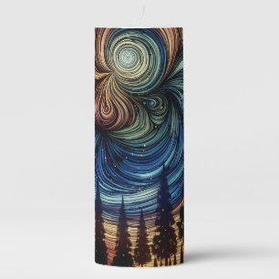Mystical Ethereal Art with Trees and Night Sky Pillar Candle