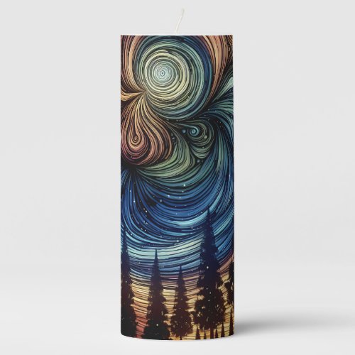 Mystical Ethereal Art with Trees and Night Sky  Pillar Candle