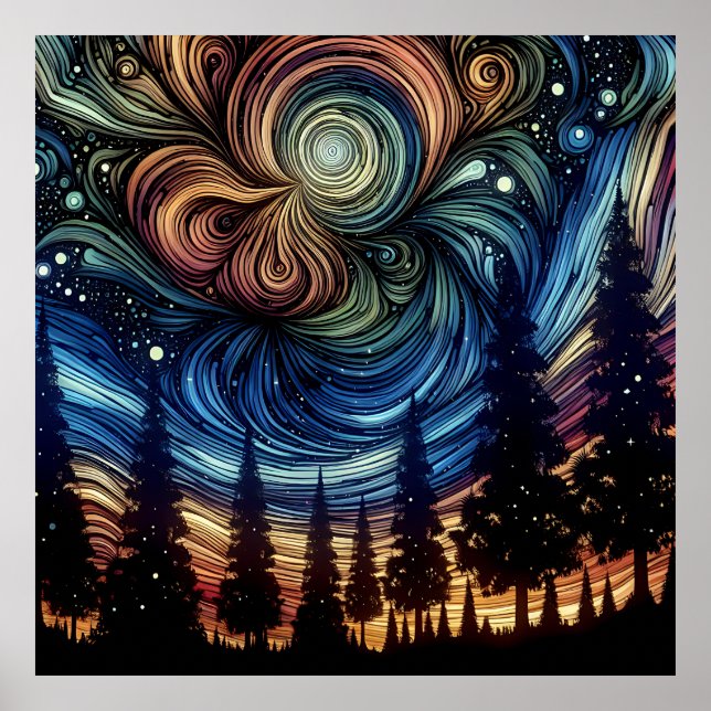 Mystical Ethereal Art with Trees and Night Sky  Poster (Front)