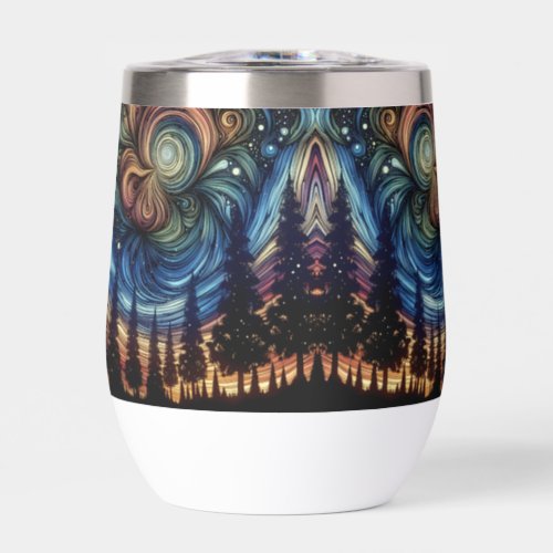 Mystical Ethereal Art with Trees and Night Sky  Thermal Wine Tumbler